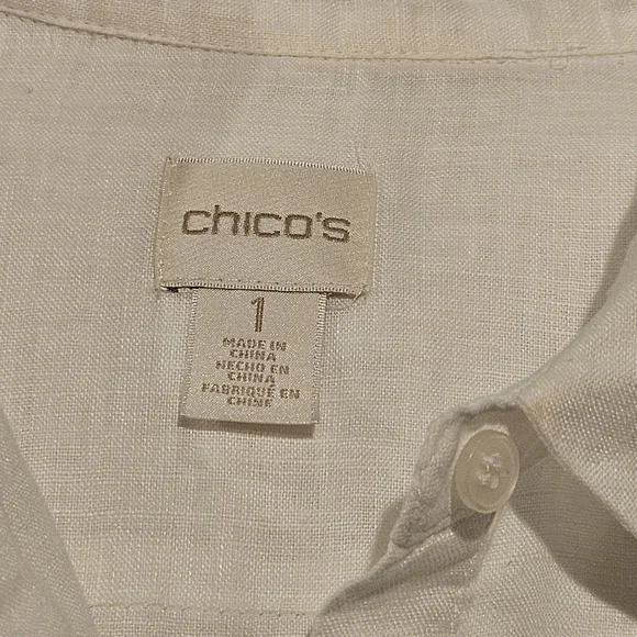 THIS IS IT! CHICO'S White Linen Unique Tunic With Under Shirt/Slit Sides-Size 1 - Picture 9 of 10